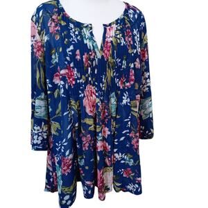 ROAMAN'S Floral Blouse Tunic Top Plus 2X/22W Pin Tucks Flowy Roses Blue Event